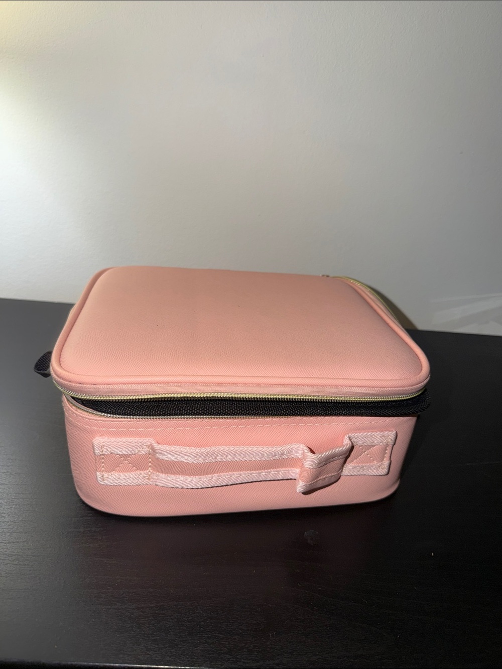 Compact Pink Travel Makeup Organizer Case with Top Handle